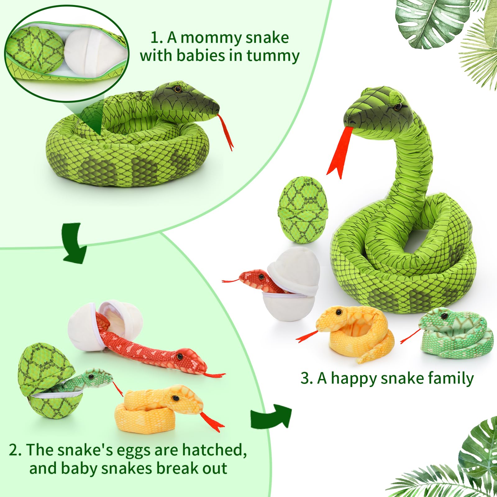 Tezituor giant snake eggs in white and green for cozy interactive play.
