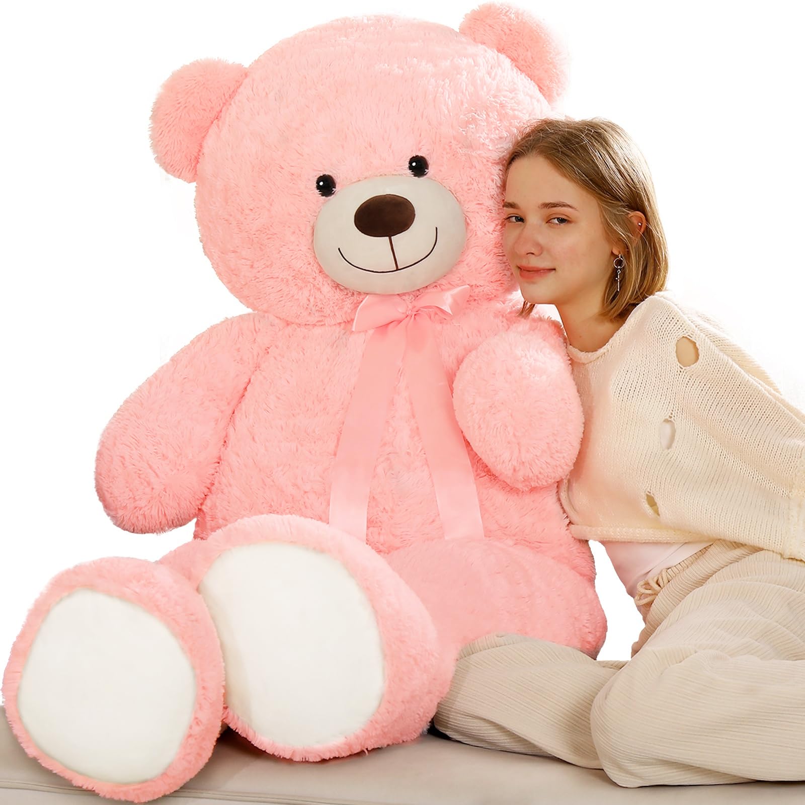 Tezituor giant pink teddy bear in full view, ideal for cozy room display.