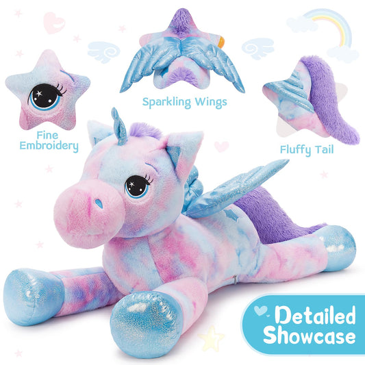 Tezituor giant unicorn plush with embroidery, soft eyes for imaginative play.