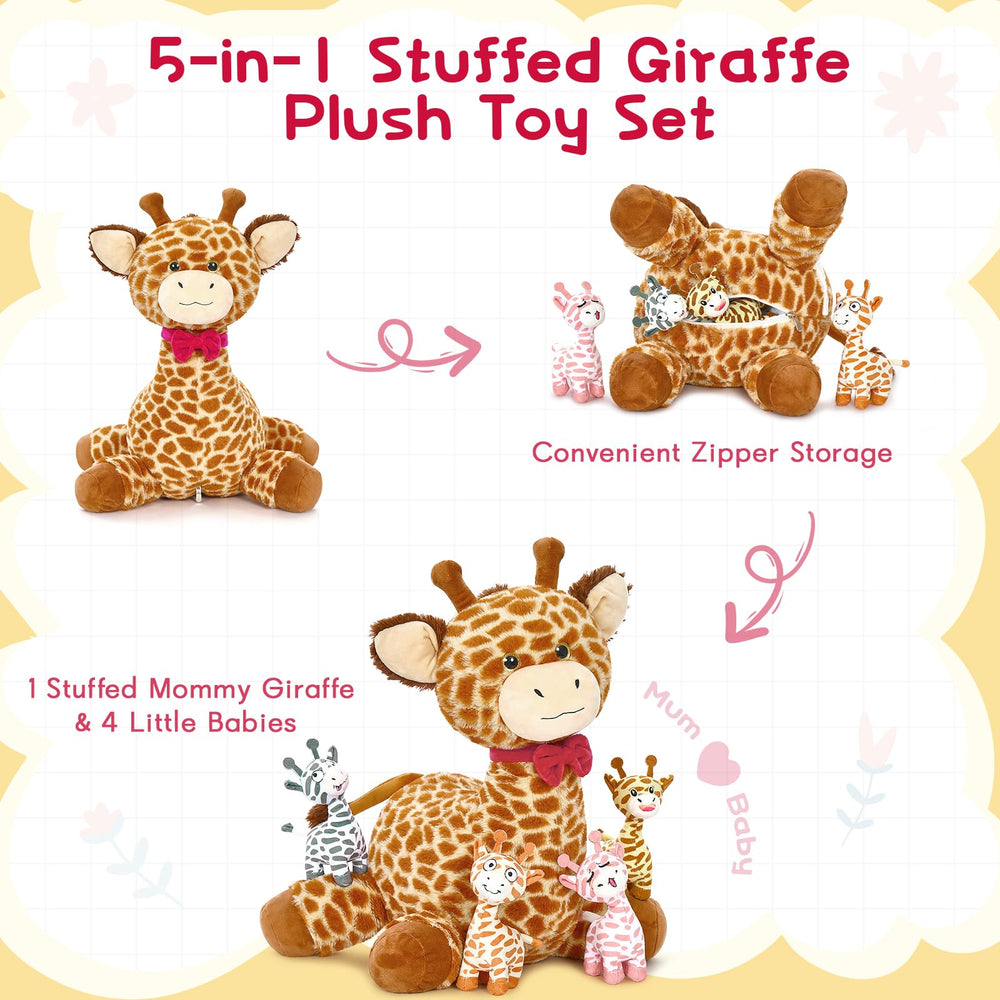 Tezituor giraffe plush used as a soft bed pillow and decor