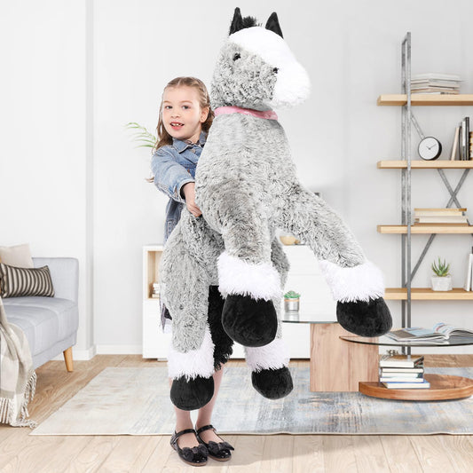 Tezituor gray horse plush doll with soft fur ideal for cuddling