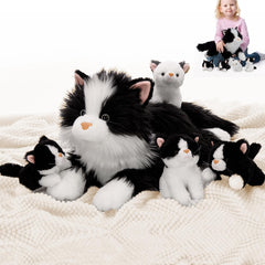Tezituor large black and white cat plush mommy for cozy companionship.