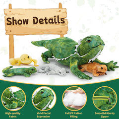 Tezituor large mommy lizard plush showcases lifelike texture for sensory exploration.
