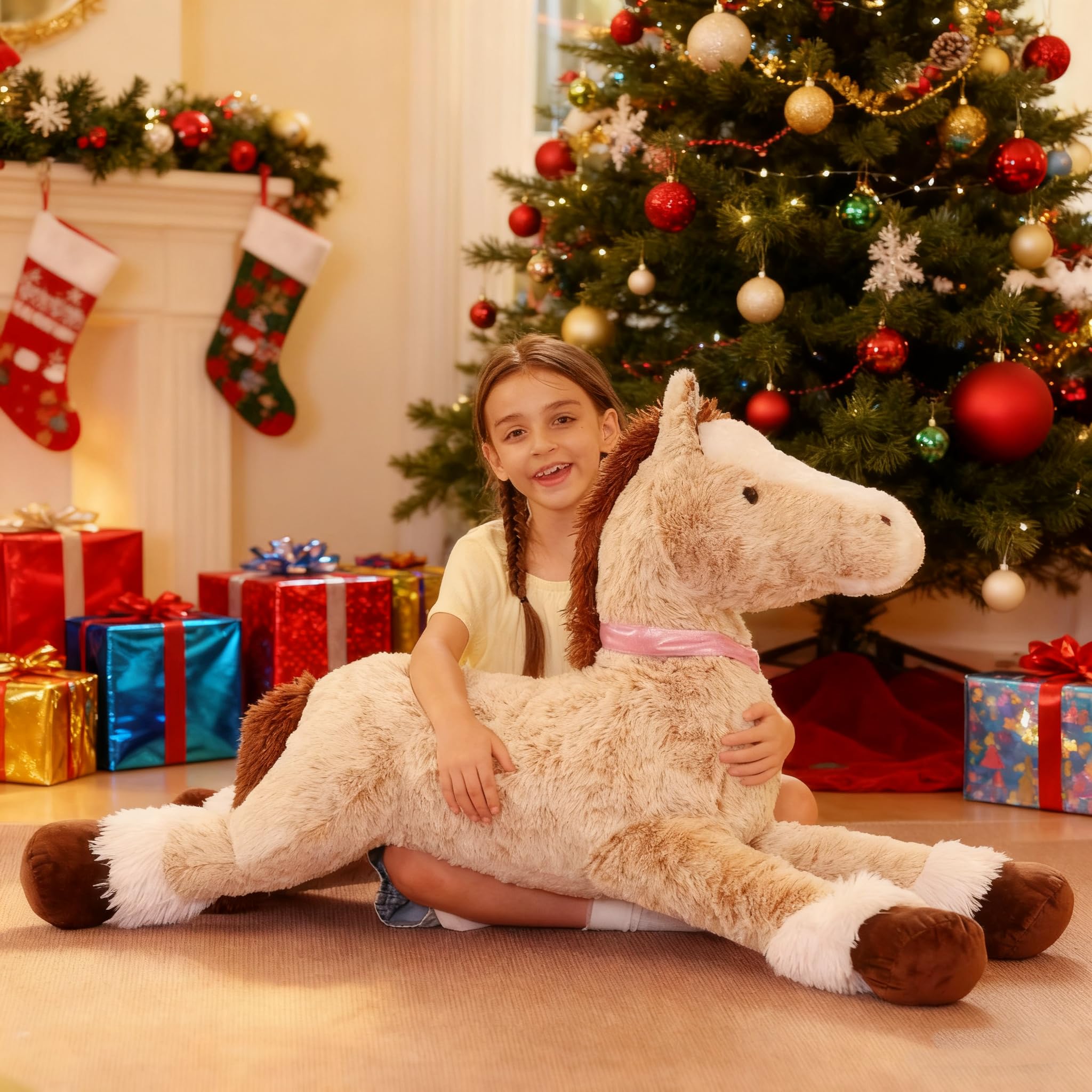 Tezituor lifelike horse plush reins detail adds playful realism for kids