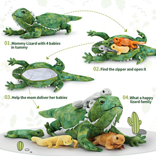 Tezituor plush lizard family display with vibrant colors supports storytelling and wildlife learning.
