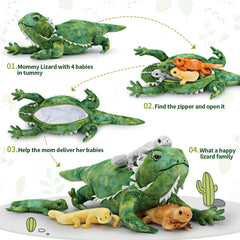 Tezituor plush lizard family display with vibrant colors supports storytelling and wildlife learning.