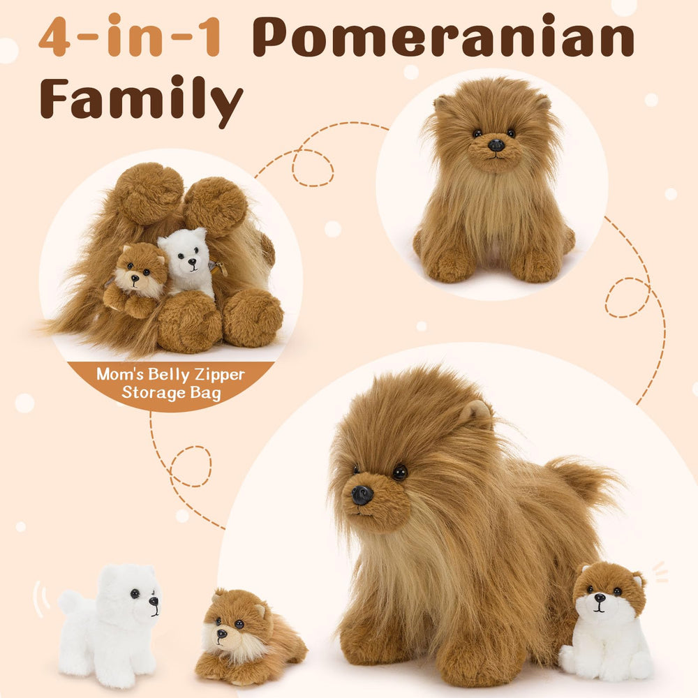 Tezituor Pomeranian mother plush face close-up, showcasing soft coat ideal for affectionate hugs