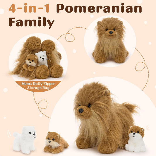 Tezituor Pomeranian mother plush face close-up, showcasing soft coat ideal for affectionate hugs