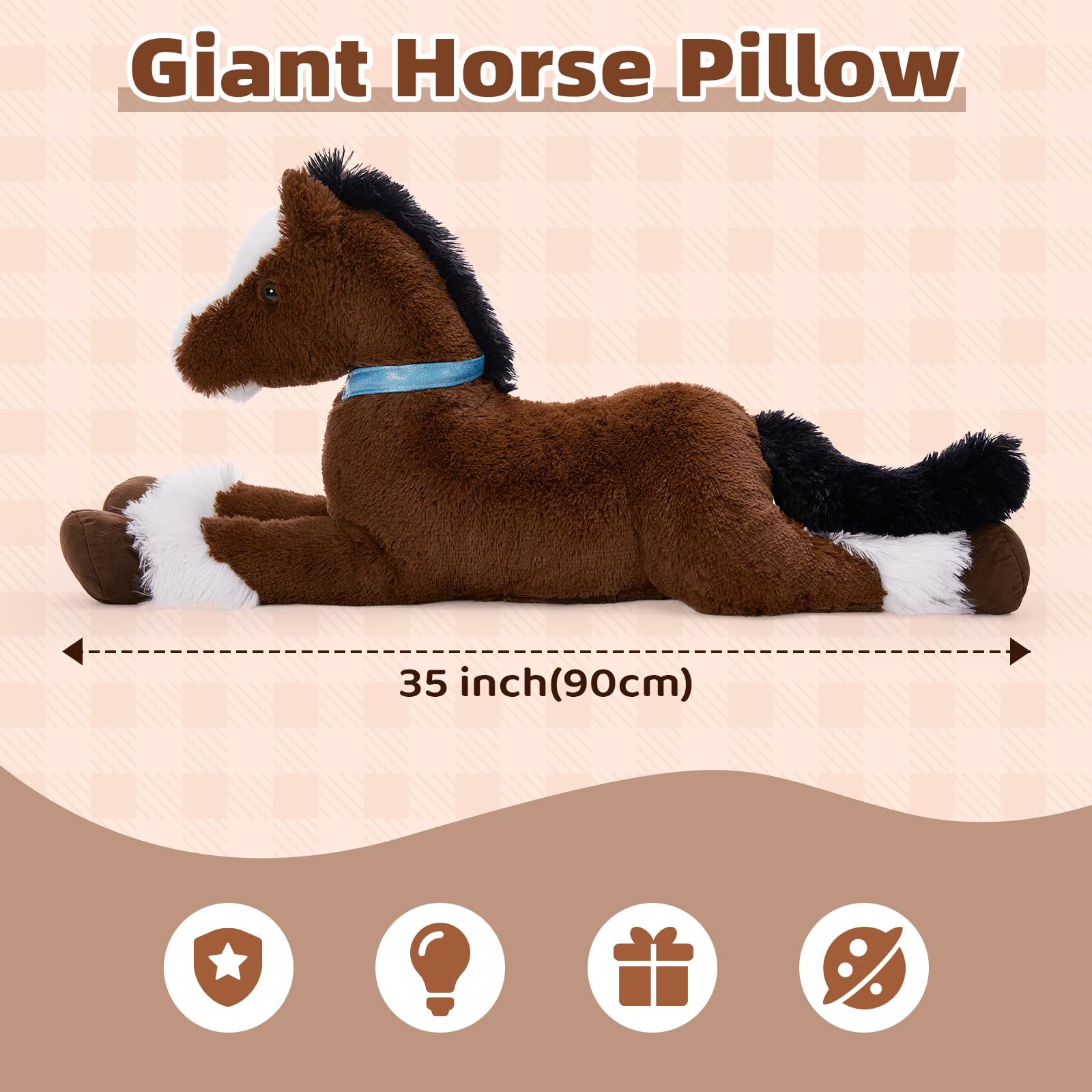 Tezituor realistic horse plush toy with pink reins sparks pretend riding.