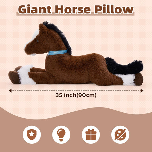 Tezituor realistic horse plush toy with pink reins sparks pretend riding.