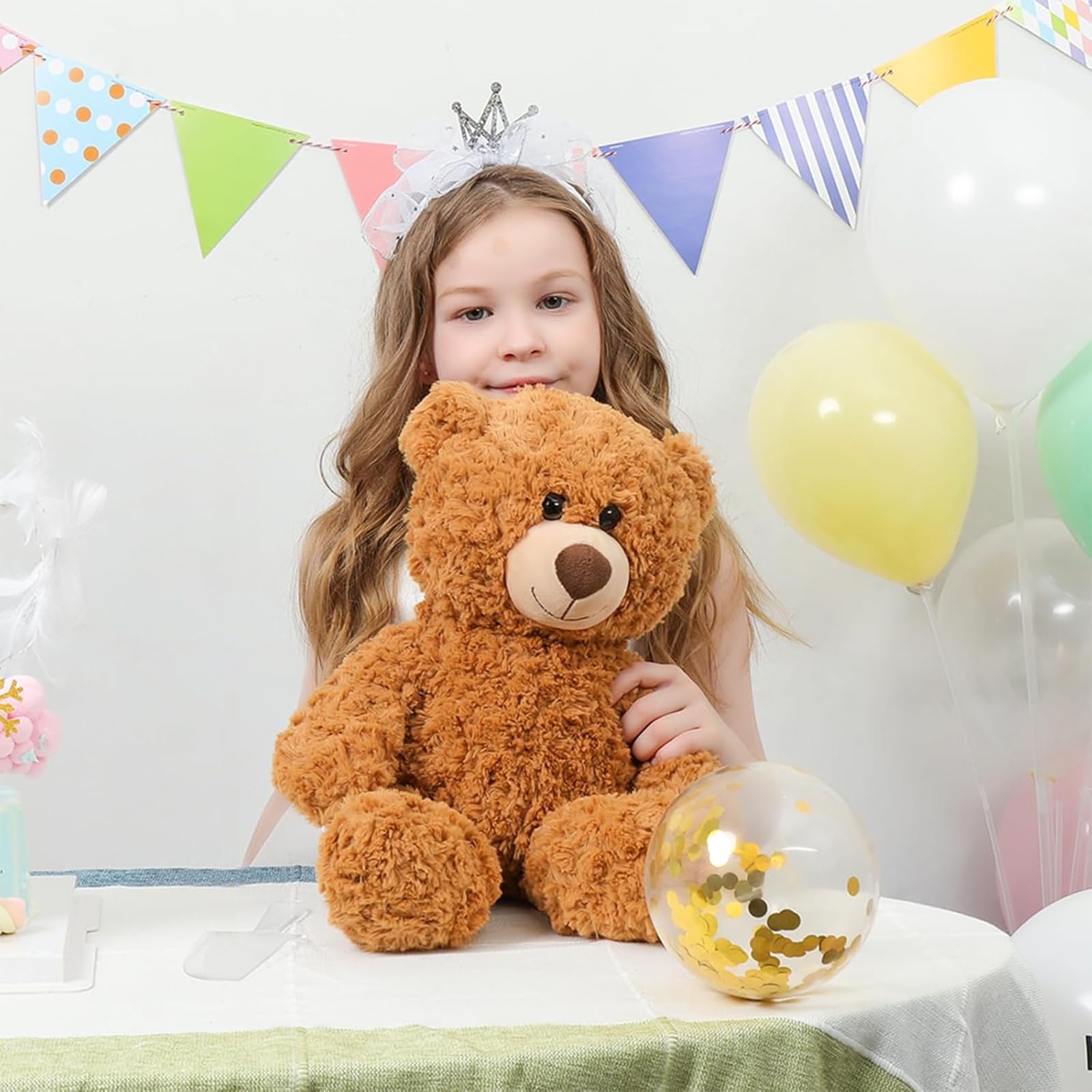 Tezituor teddy bear face close-up, soft fur and friendly smile for comforting play.