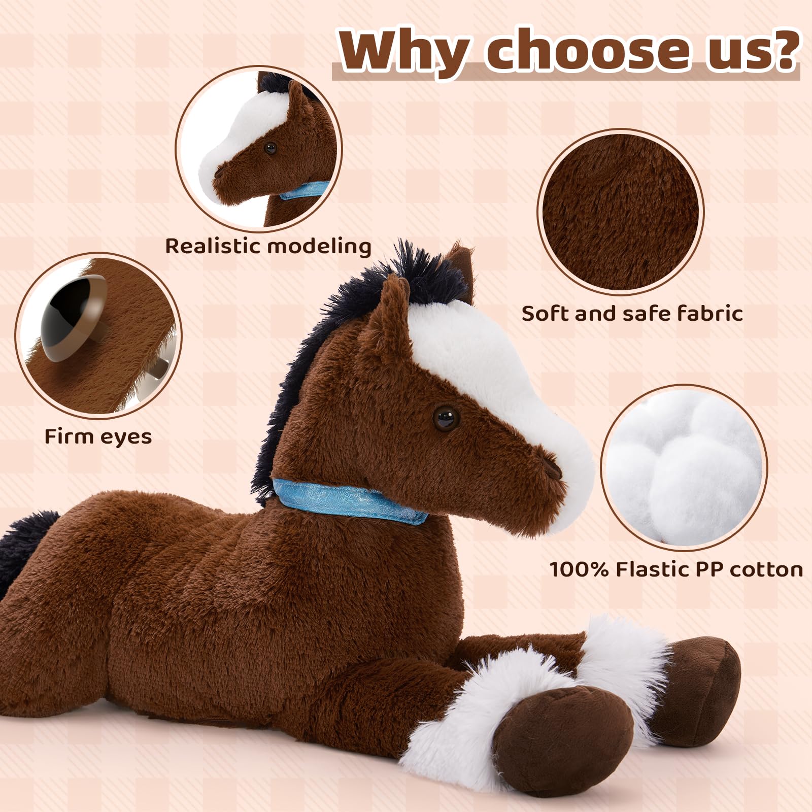 Tezituor soft chocolate horse plush ideal for naptime and reading sessions.