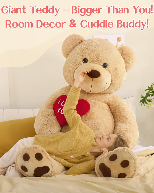 Tezituor teddy bear with red heart on chest expressing affection.