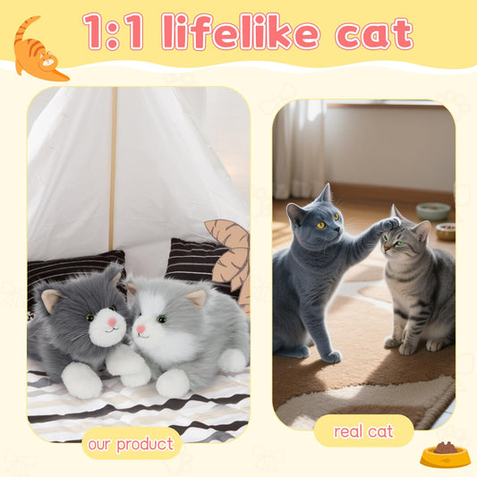 Tezituor two realistic blue-gray kitten plush for safe play and comfort.