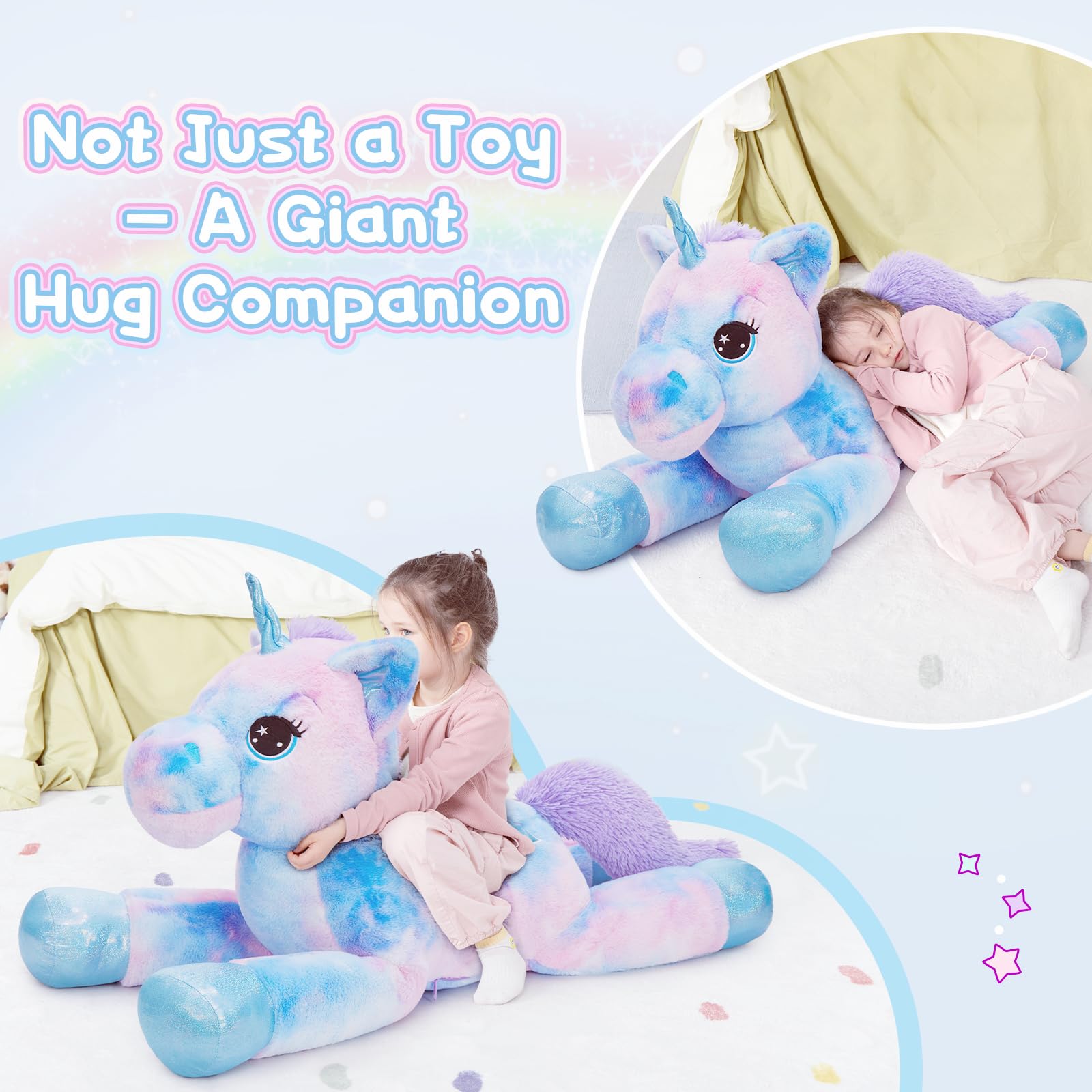 Tezituor unicorn plush blue limbs with colorful accents for play.