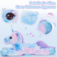 Tezituor unicorn plush rainbow fur close-up highlights soft texture.