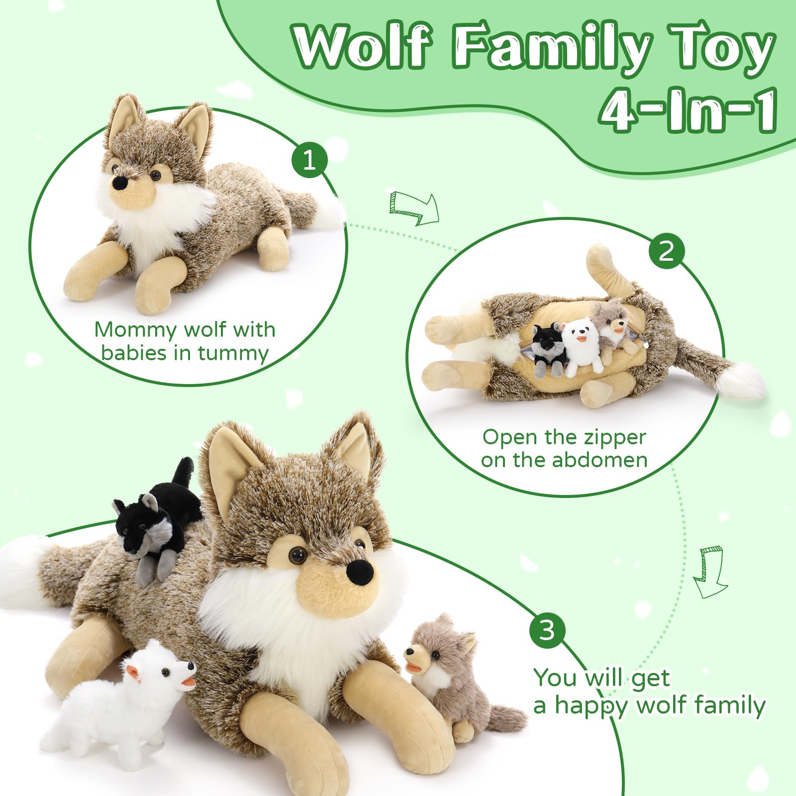Tezituor wolf plush set supports imaginative roleplay and storytelling.