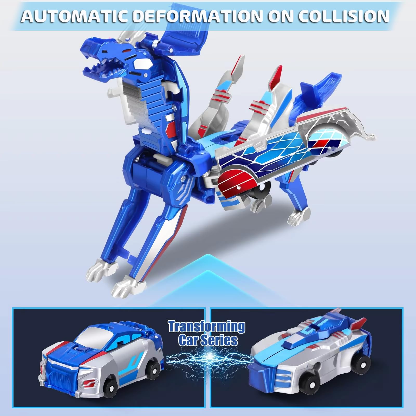 TEZKIM automatic morphing dinosaur toy blue with no-buttons action.