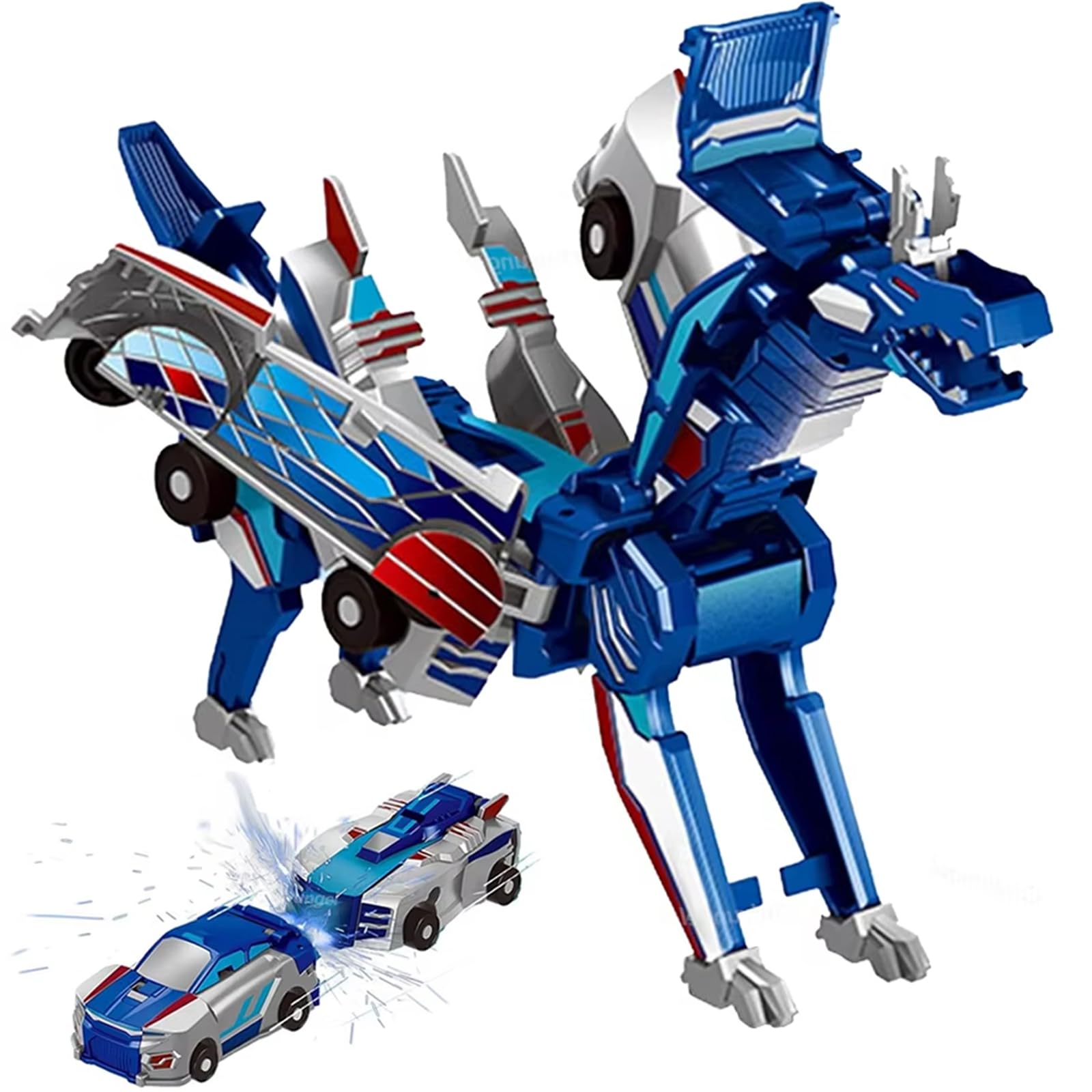TEZKIM collision dinosaur car blue front view shows quick morphing action.