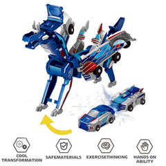 TEZKIM collision dinosaur car blue side view demonstrates transform-on-impact play.