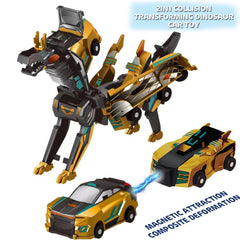 TEZKIM magnetic-dinosaur-transformer-car gold transform demonstrates instant morphing.