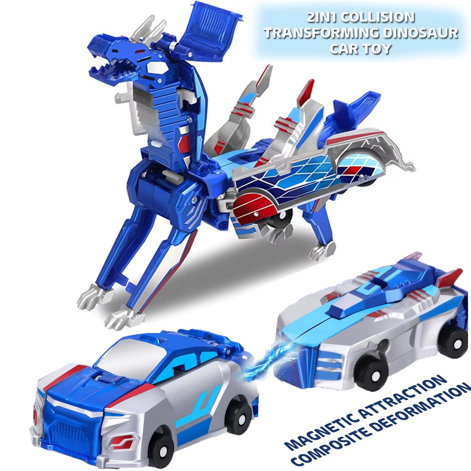 TEZKIM magnetic transformer dino blue highlights 2-in-1 play.