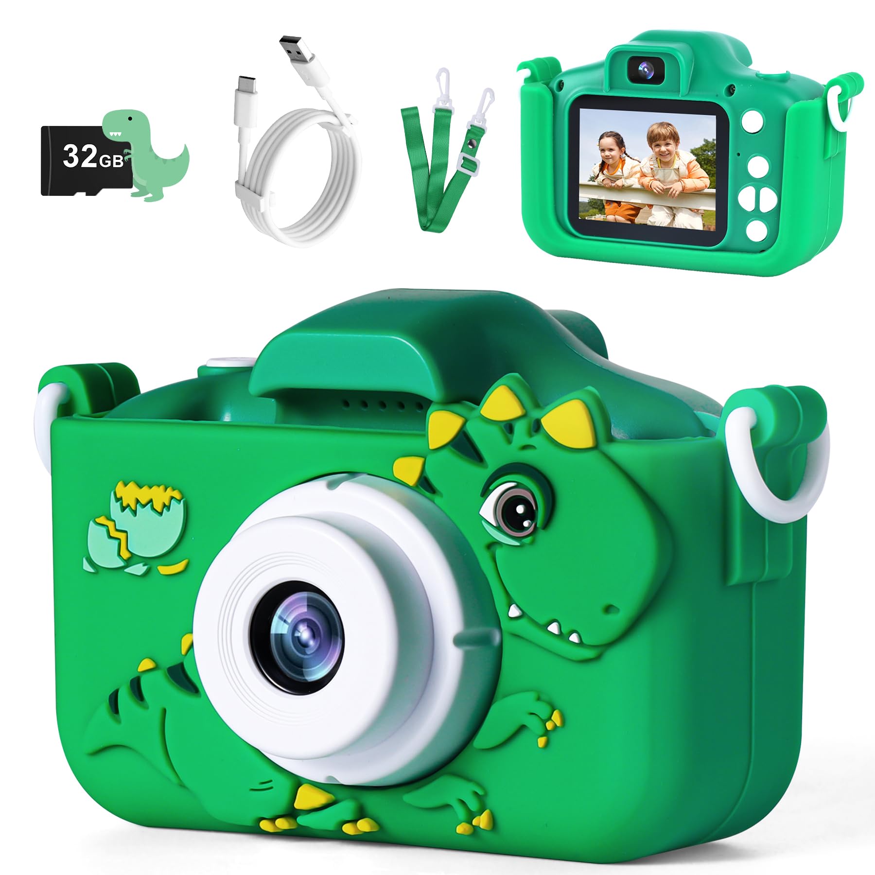 Tezousi kids camera front view with dinosaur design for playful photo adventures
