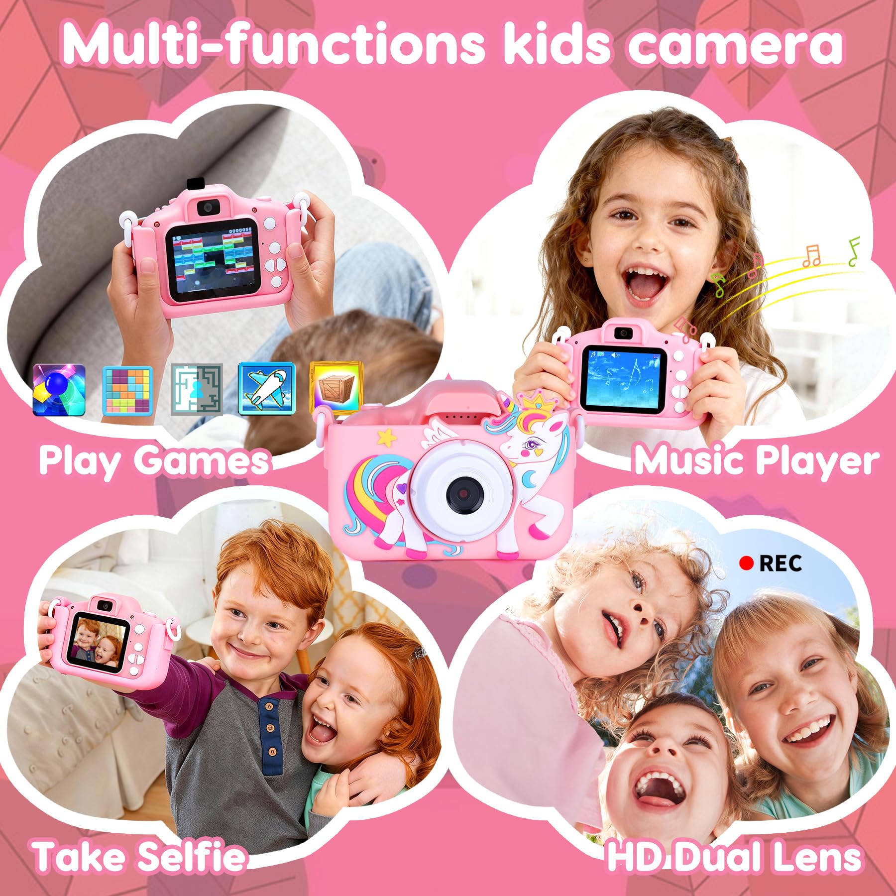 Tezousi Kids Camera offers games, music, and video playback for versatile fun.