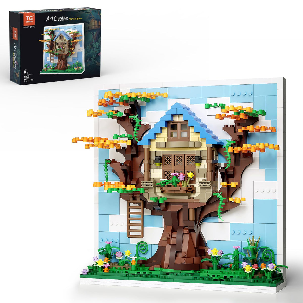 TG BLOCKS Eif Tree House front detail for whimsical shelf display