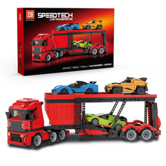 TG BLOCKS Micro Brick Car Transporter red truck ready for imaginative cargo play.