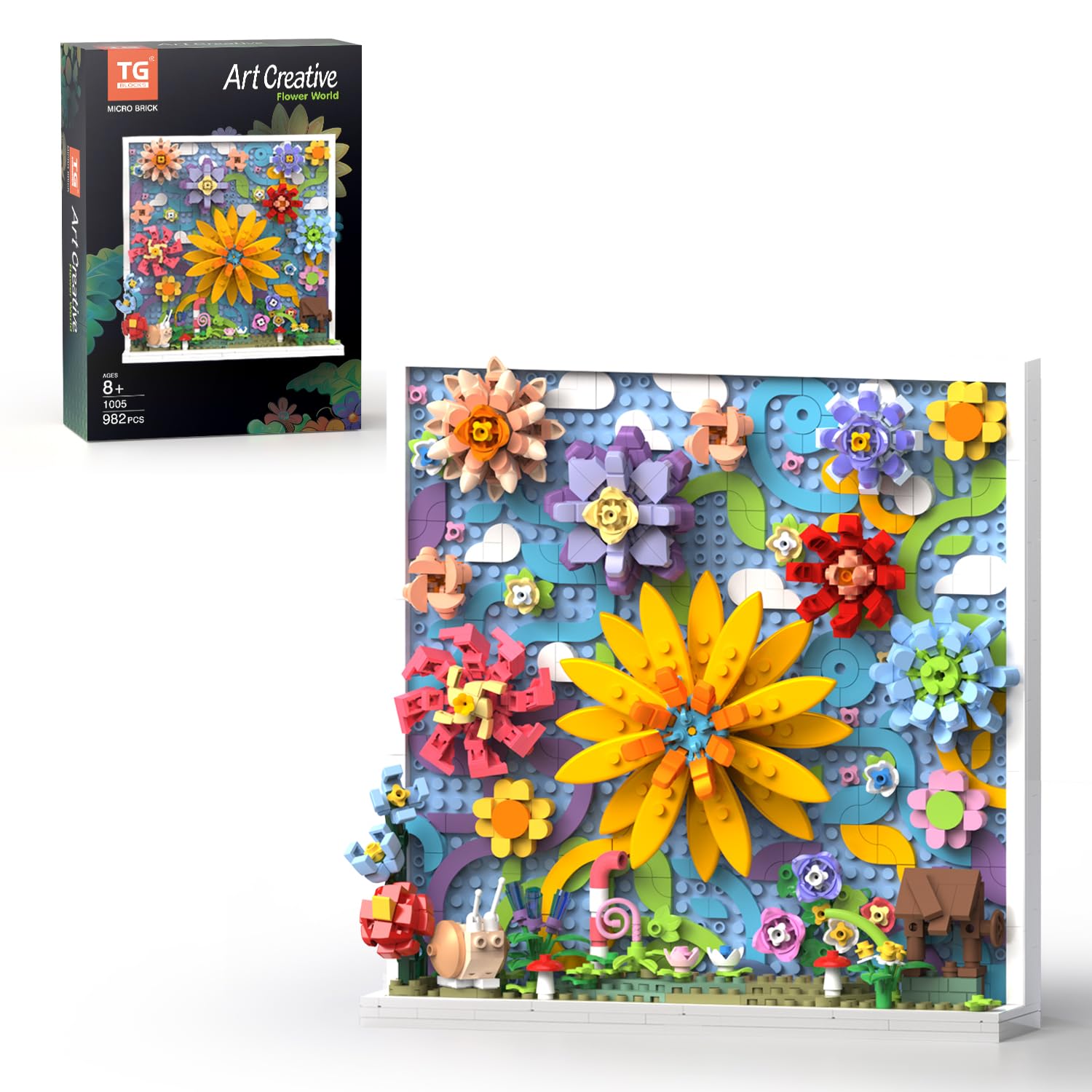 TG BLOCKS Micro Brick Flower World Sunflower wall display for home decor and mood lift