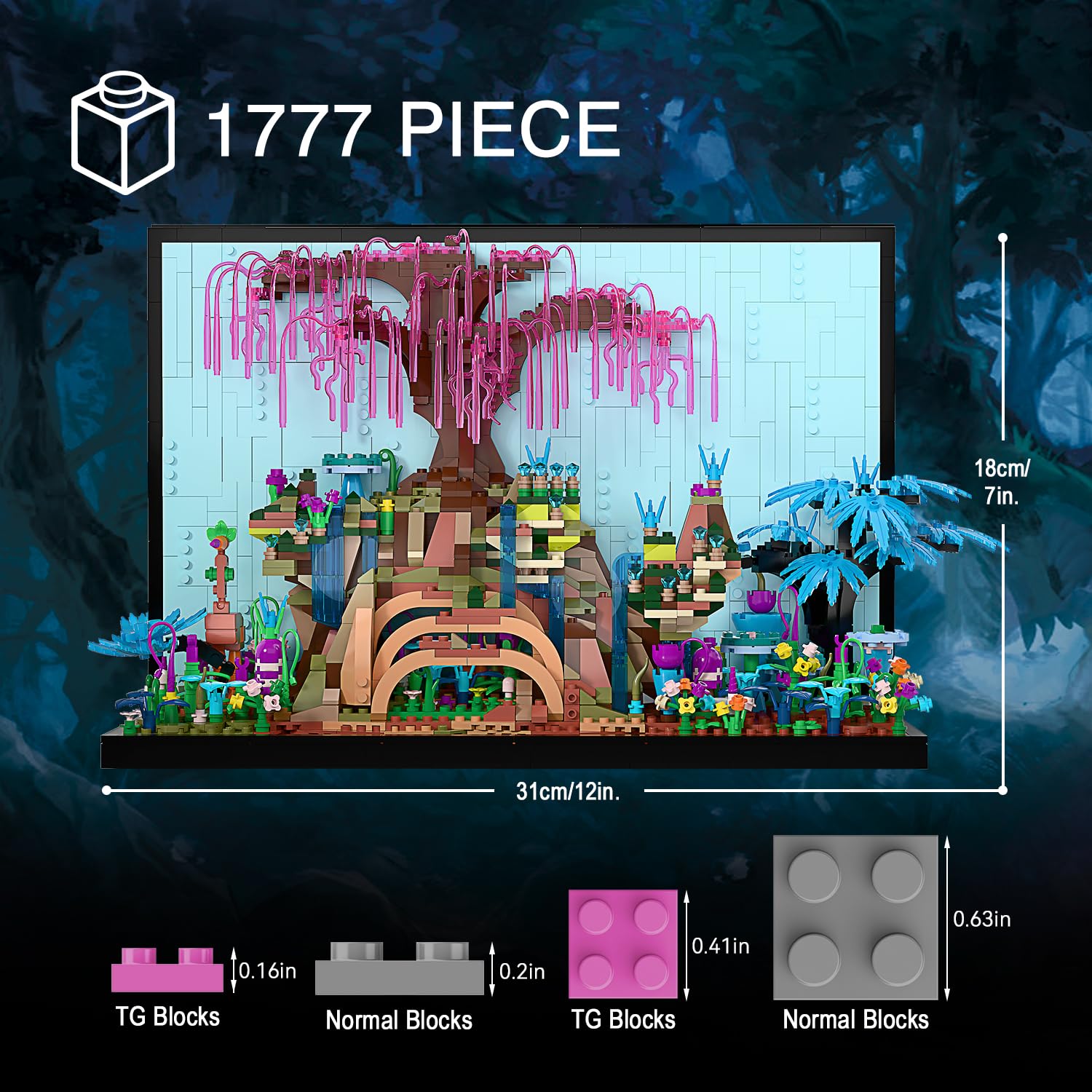 TG BLOCKS Micro Brick Tree of Life pink branches create a vivid wall art centerpiece.