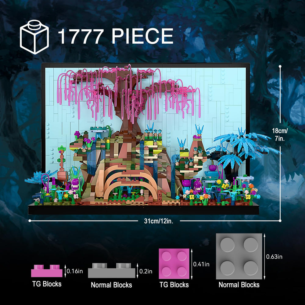 TG BLOCKS Micro Brick Tree of Life pink branches create a vivid wall art centerpiece.