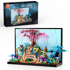 TG BLOCKS Micro Brick Tree of Life waterfall and lush flora for desk display.