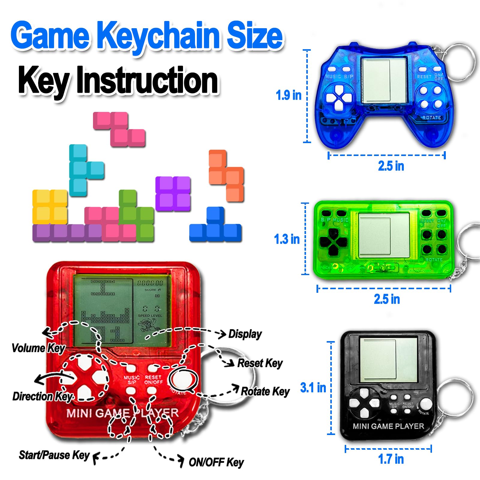 TGIQROVE 12pc green console-style video game keychain, ideal as a bag accessory