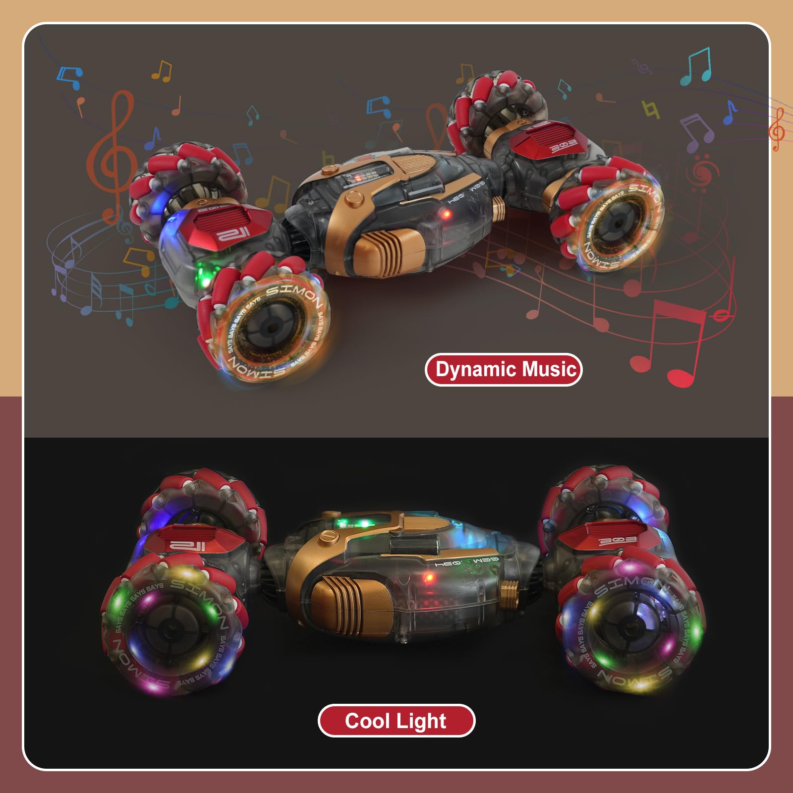 TGJH gesture-sensing remote car lights and music enhance indoor play and visibility.