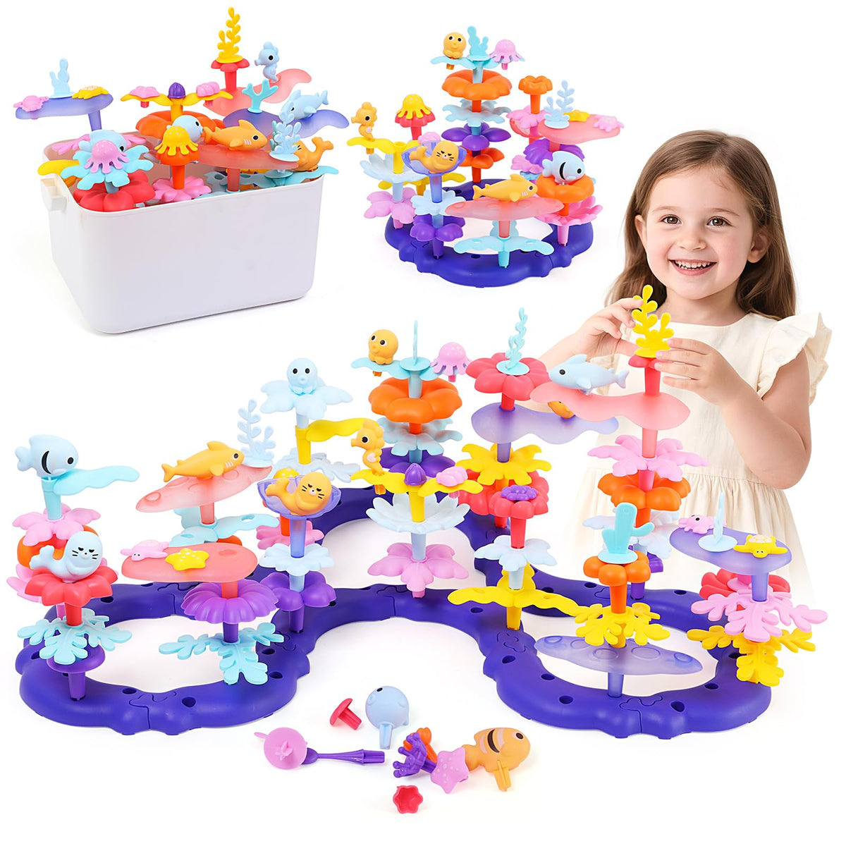 TGJH Ocean Flower Garden Set: colorful pieces for creative storytelling and early STEM learning