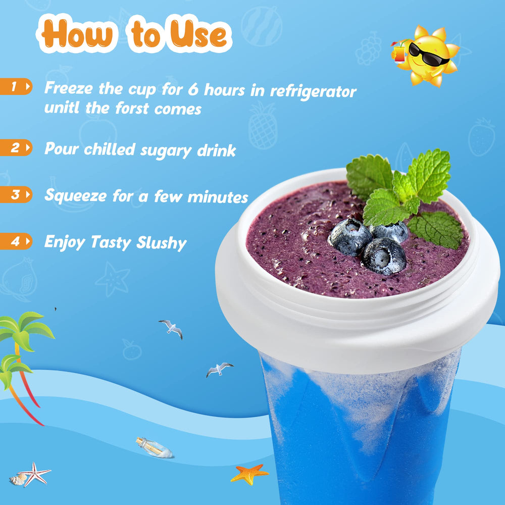 tgosomt slushie cup in use, squeezing beverage into a frozen treat.