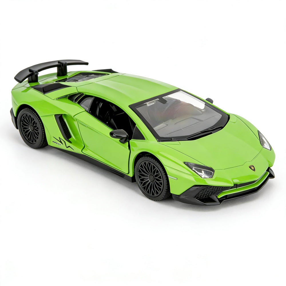 TGRCM-CZ Lamborghini Aventador 1/36 scale model with green finish, ideal for display and play.