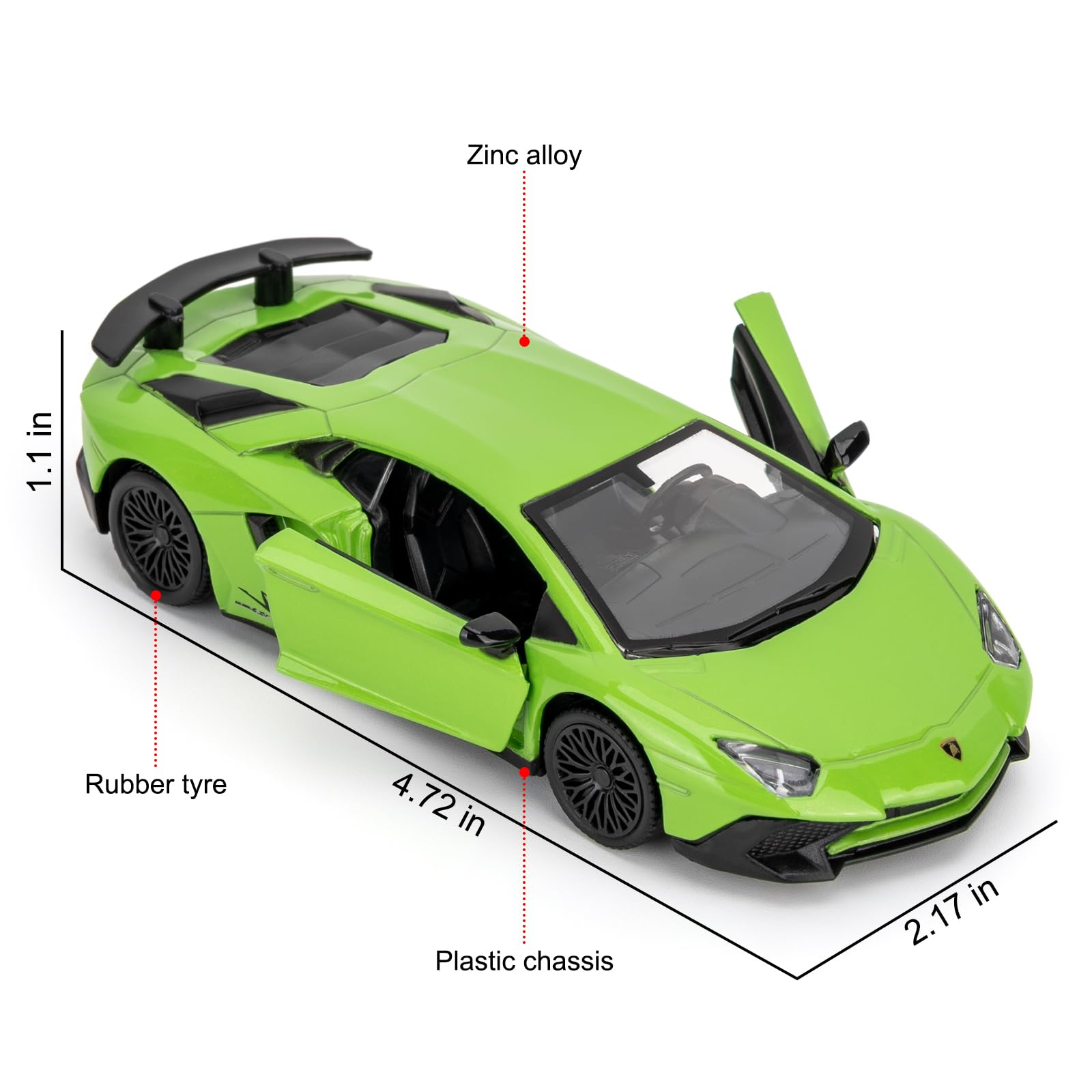 TGRCM-CZ 1/36 scale Aventador interior detailing, ideal for kids' imaginative play.