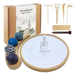 Thaibear Zen Garden on desk with round tray aids focus