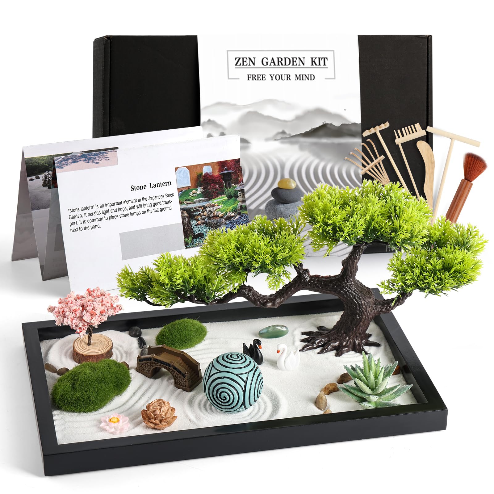 Thaibear Zen Garden wooden tray creates a calming desk centerpiece for focus.