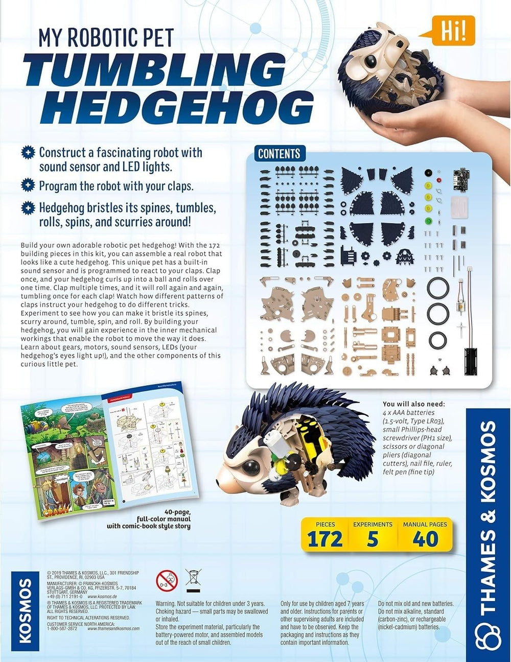 Thames & Kosmos Hedgehog runs on four AAA batteries.