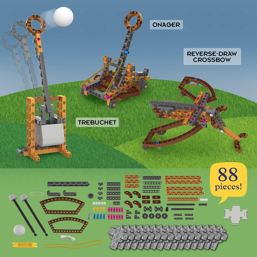 Thames & Kosmos reverse-draw crossbow model shows energy transfer in action.