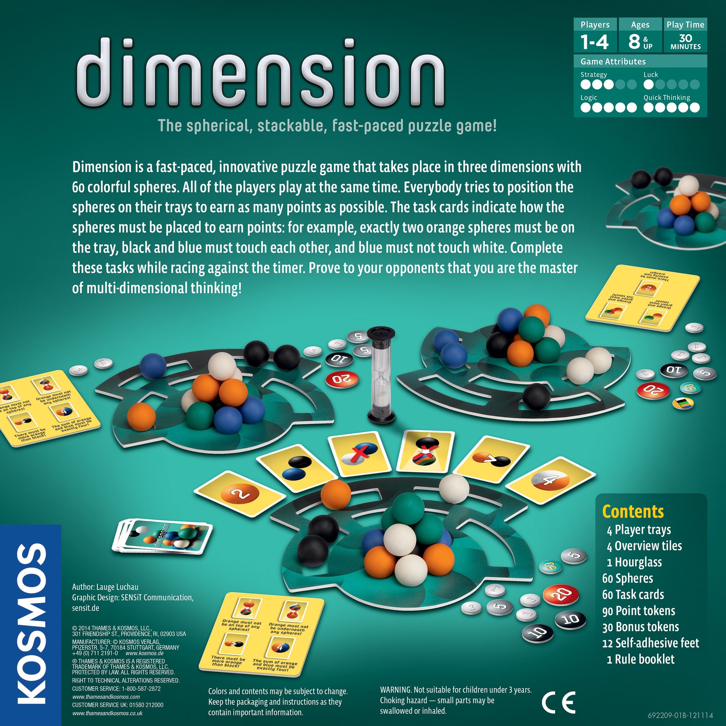 Dimension task cards guide scoring and strategy for players