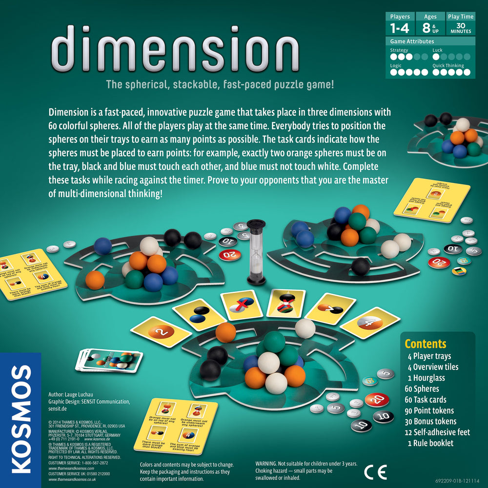 Dimension task cards guide scoring and strategy for players
