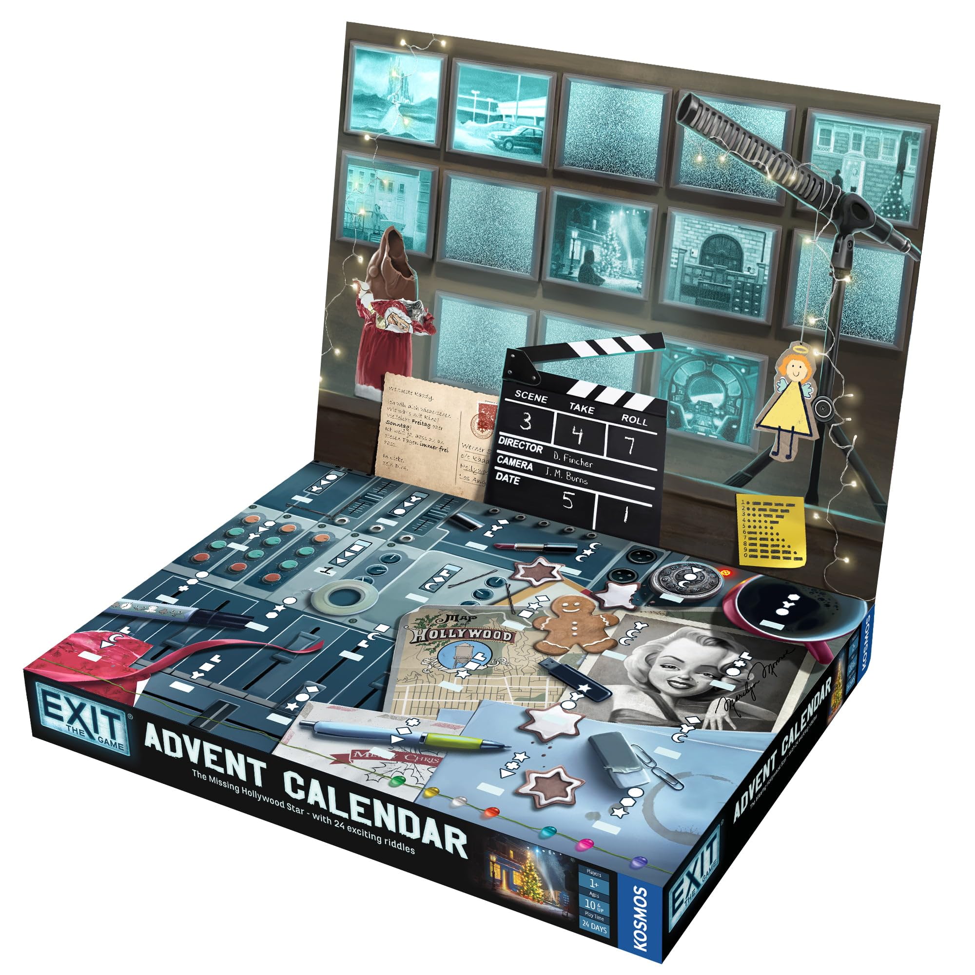 EXIT Advent Calendar Hollywood set backdrop with eerie footprints.