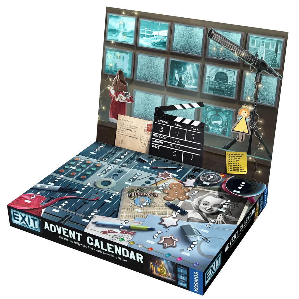 EXIT Advent Calendar Hollywood set backdrop with eerie footprints.