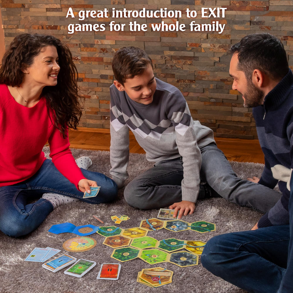 EXIT: The Game on Catan table setup shows 1-4 players ready to play.