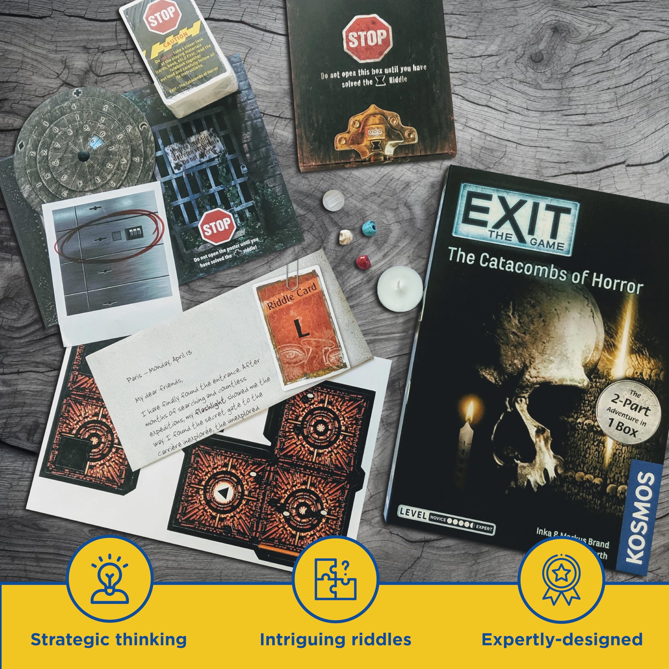 Thames & Kosmos EXIT Catacombs of Horror game boards and components laid out